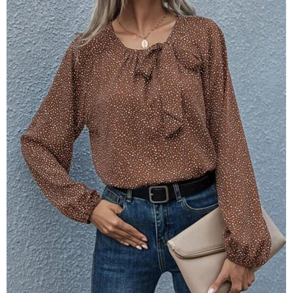 Damen Bluse Allover-Muster Rüschendetail Eveloria
