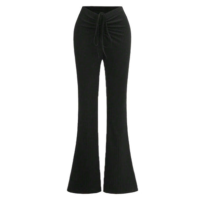 Damen Ripp-Hose Hochbund Mit Kordelzug