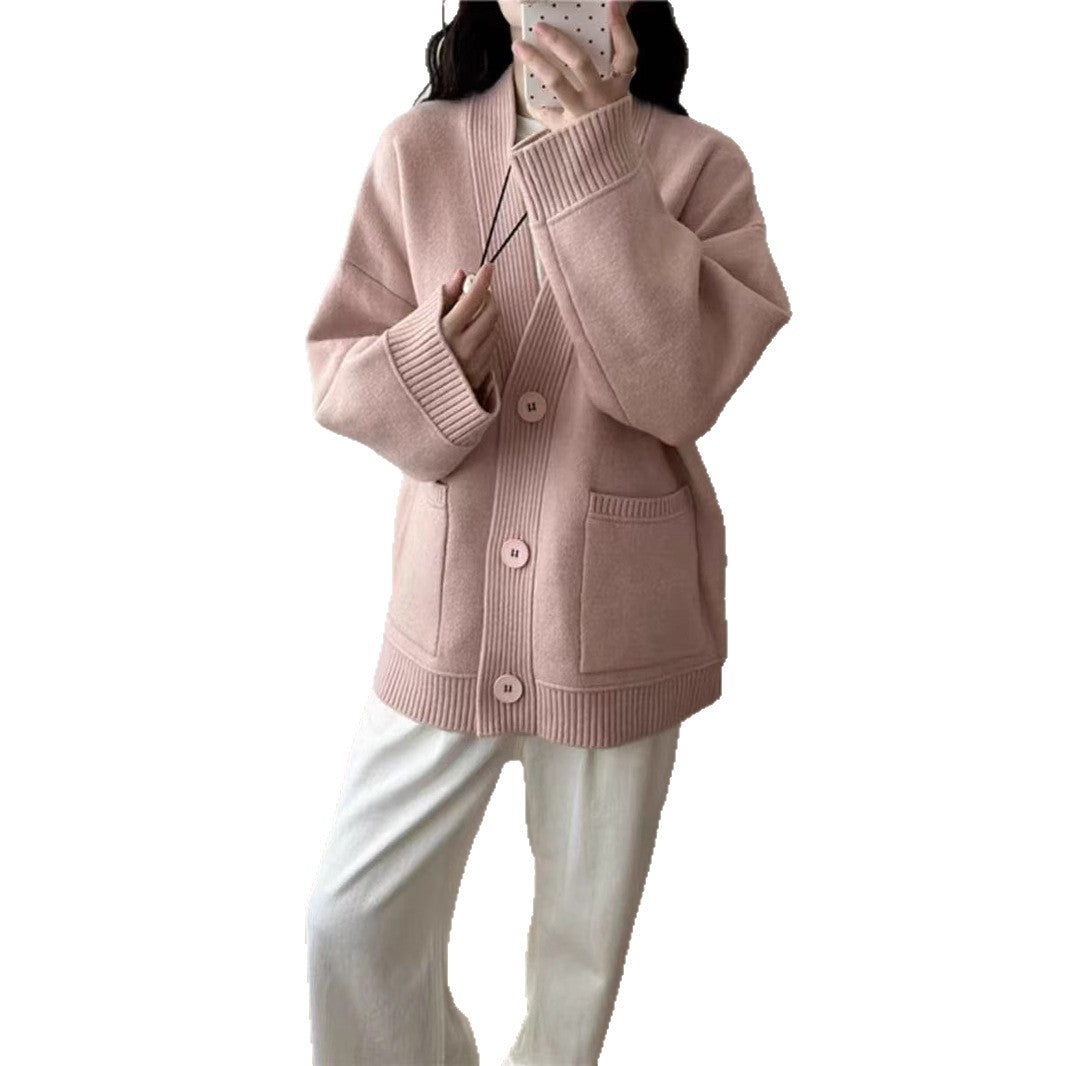 Damen Strickjacke V-Ausschnitt mit Taschen