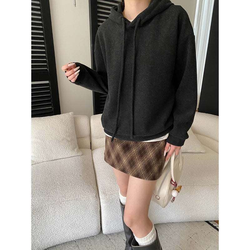Damen Hoodie Kapuze Überschnittene Schultern Grau Eveloria