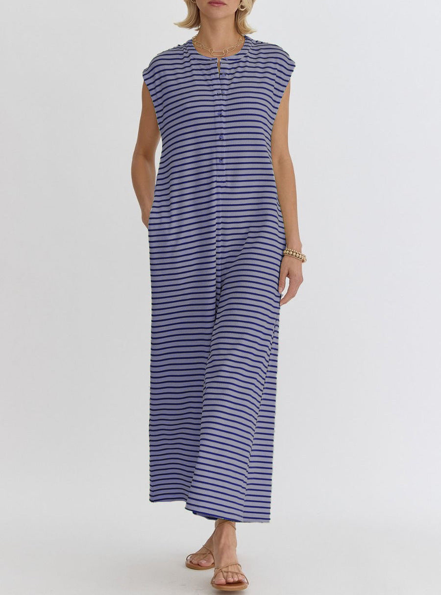 Damen Jumpsuit Streifenmuster Praktische Taschen