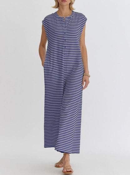Damen Jumpsuit Streifenmuster Praktische Taschen
