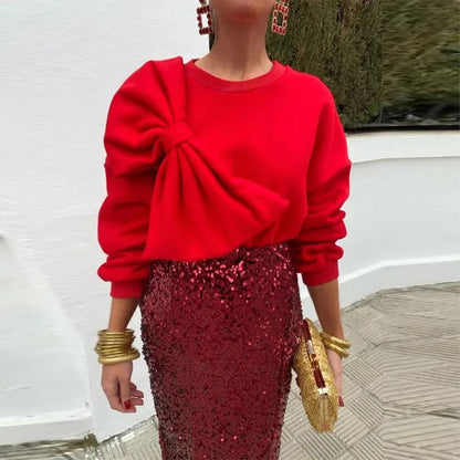 Damen Pullover Übergroßes Schleifendetail Eveloria