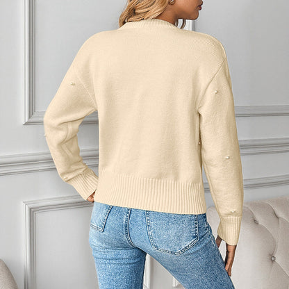 Damen Strickjacke Herzknöpfe Dekorative Perlen
