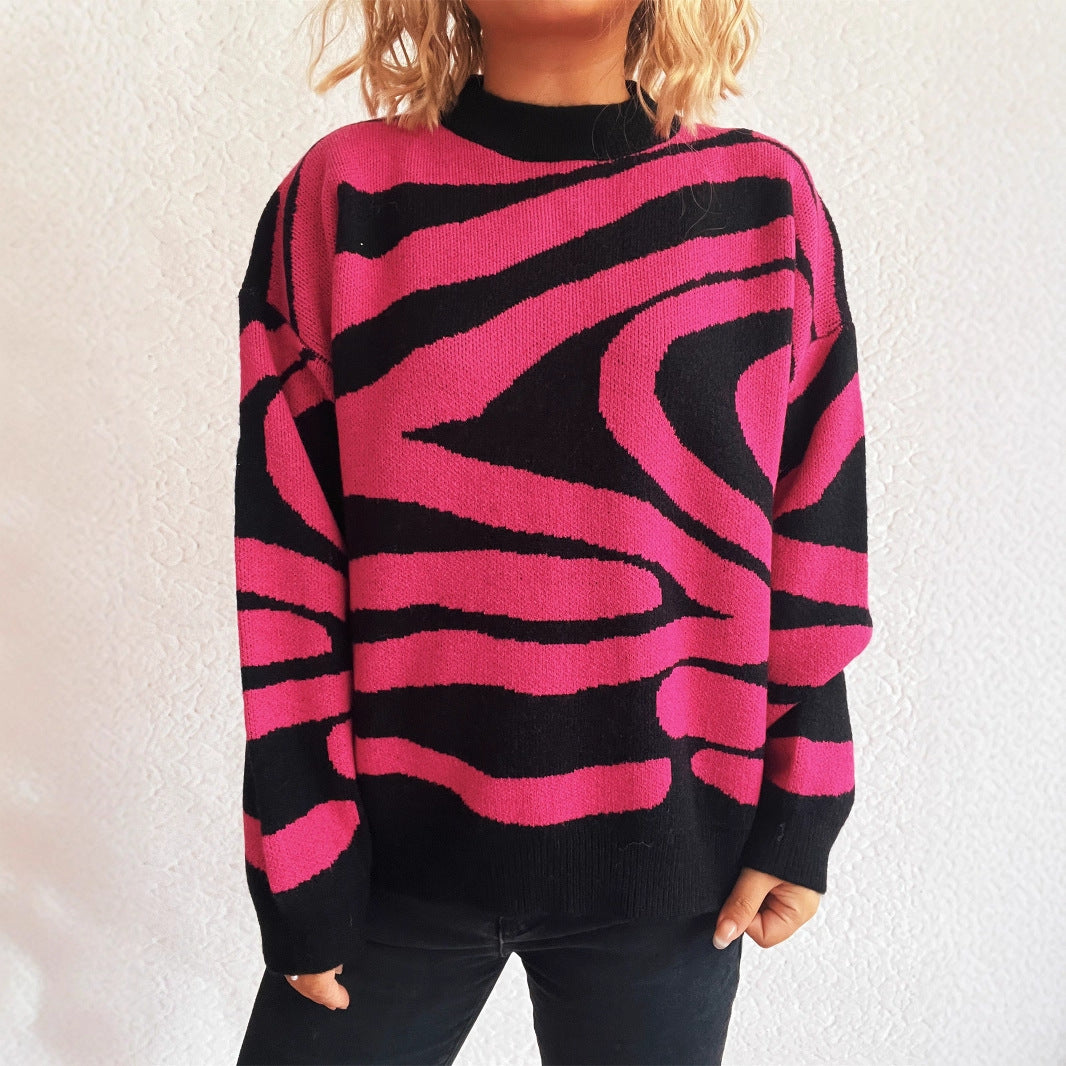 Damen Oversized-Pullover Zebra-Muster Kuschelfleece Grau