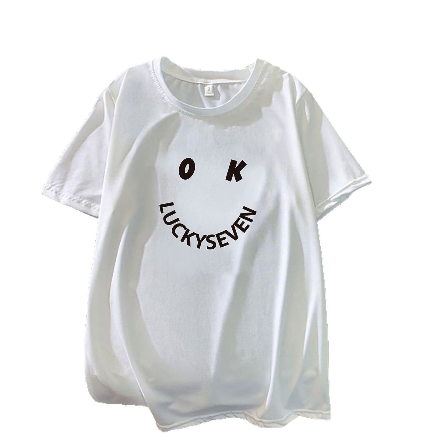 Damen T-Shirt Baumwolle Lässig Smiley-Print Weiß