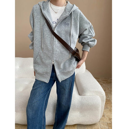 Damen Kapuzenjacke Oversize Lässig mit Reißverschluss