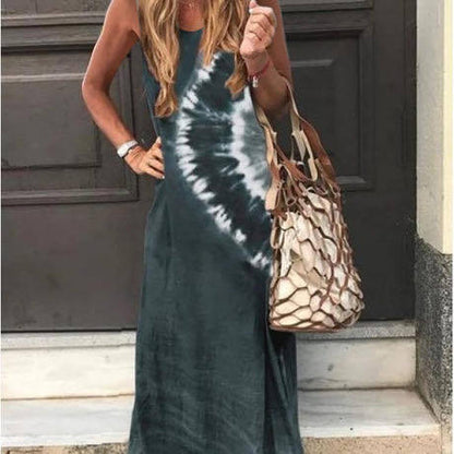 Damen Maxikleid Tie-Dye-Design Leicht Blau