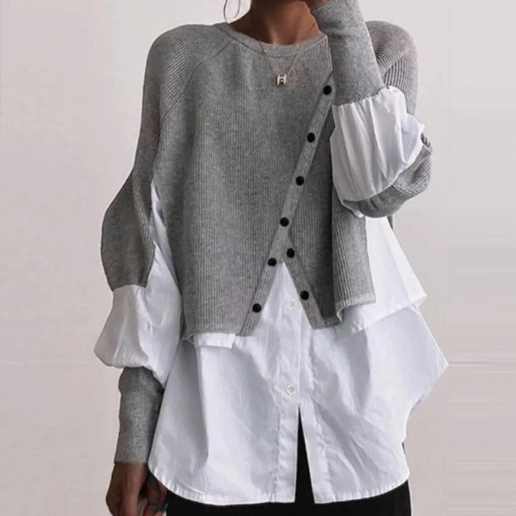Damen Strickpullover Asymmetrisch Mit Bluse Eveloria