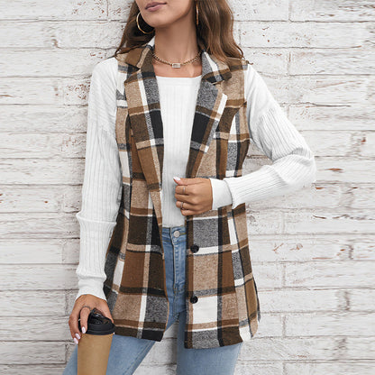 Damen Karoveste Slim Fit mit Taschen Eveloria
