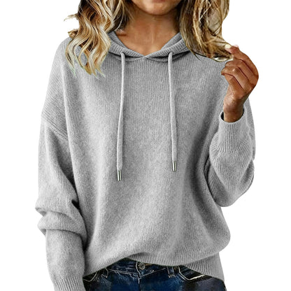 Damen Oversized Kapuzensweatshirt Texturiert Kordelzug Grau