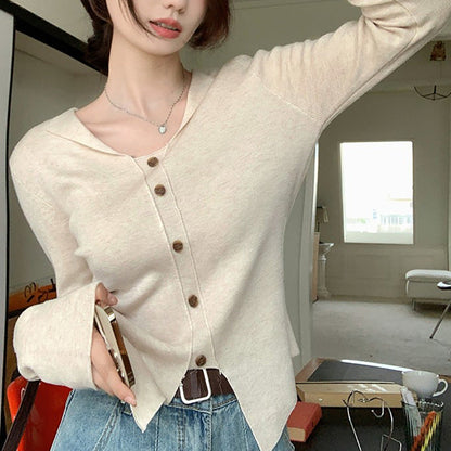 Damen Langarmcardigan Feinstrick Mit Knöpfen Beige