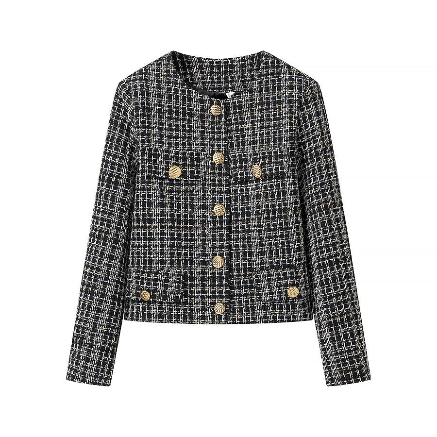Damen Tweedjacke Goldknöpfe Braun Eveloria