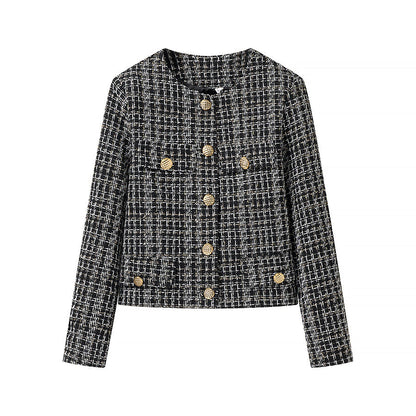 Damen Tweedjacke Goldknöpfe Braun Eveloria