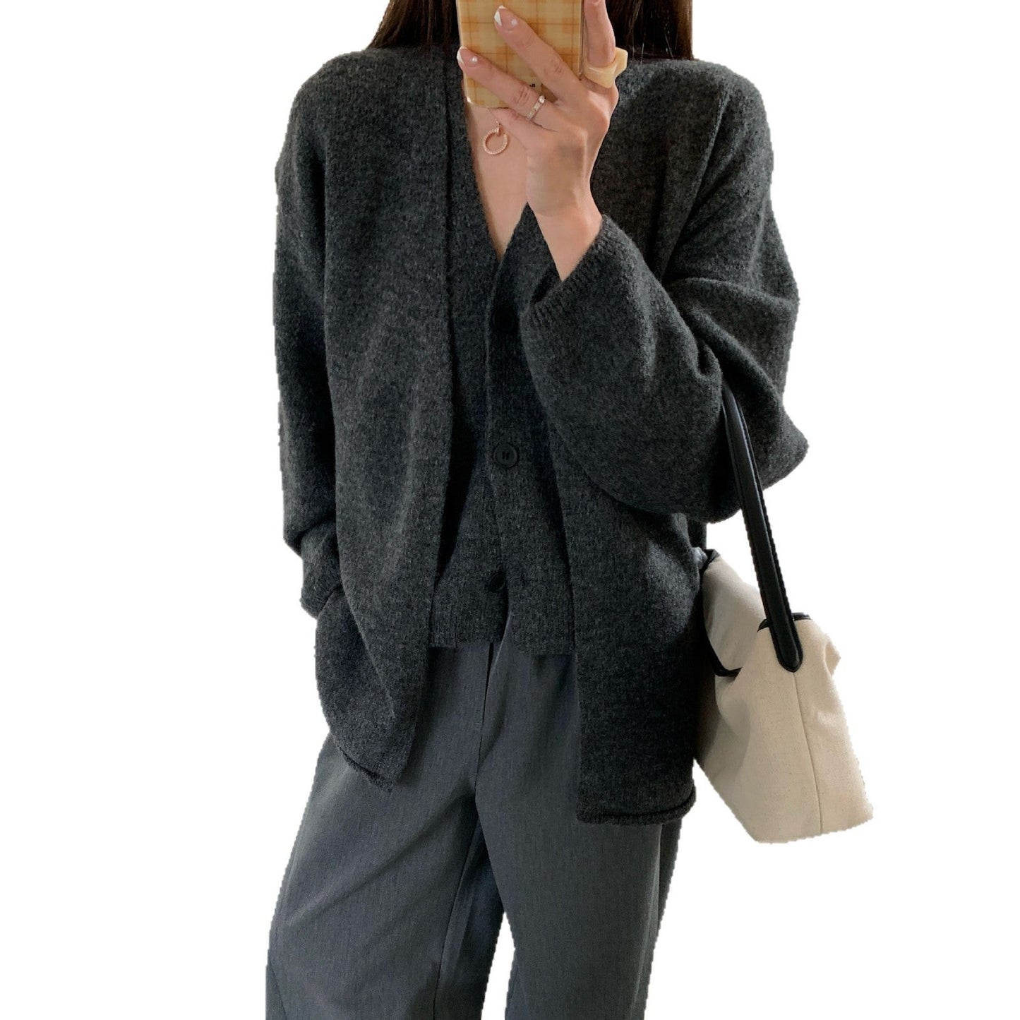 Damen Strickjacke V-Ausschnitt Knopfverschluss Eveloria