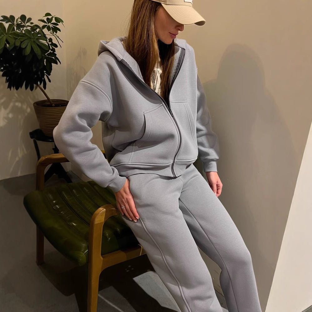 Damen Fleece-Sweatanzug mit Kapuze Bequem Eveloria