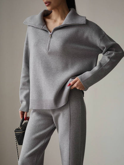 Damen Sweatshirt Jogginghose Set Hochkragen Reißverschluss Eveloria