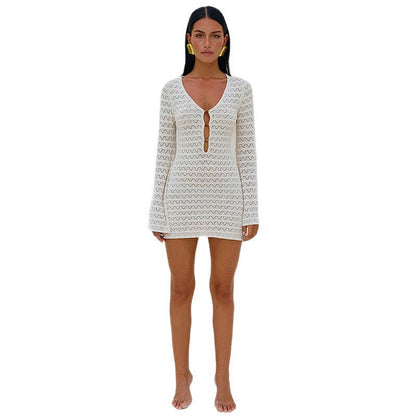 Damen Strickkleid V-Ausschnitt Cut-out Eveloria