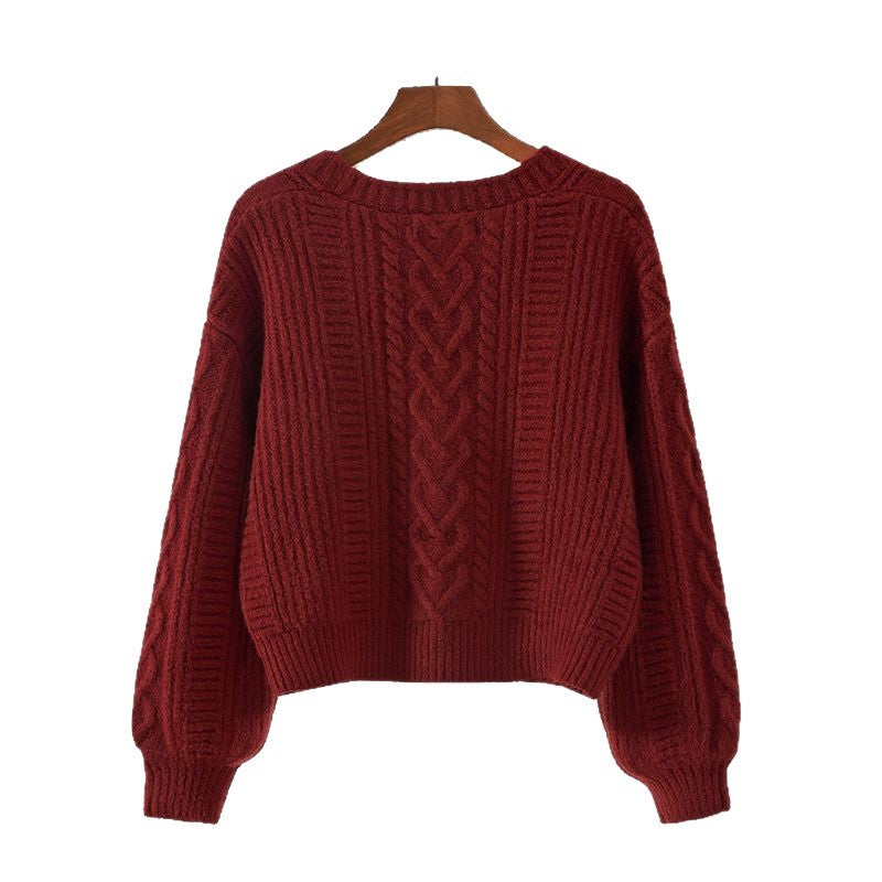 Damen Strickjacke Zopfmuster Extravagante Knöpfe
