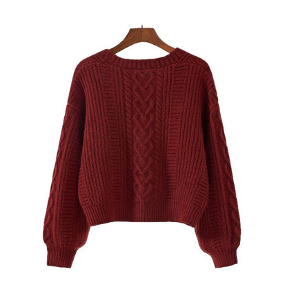 Damen Strickjacke Zopfmuster Extravagante Knöpfe
