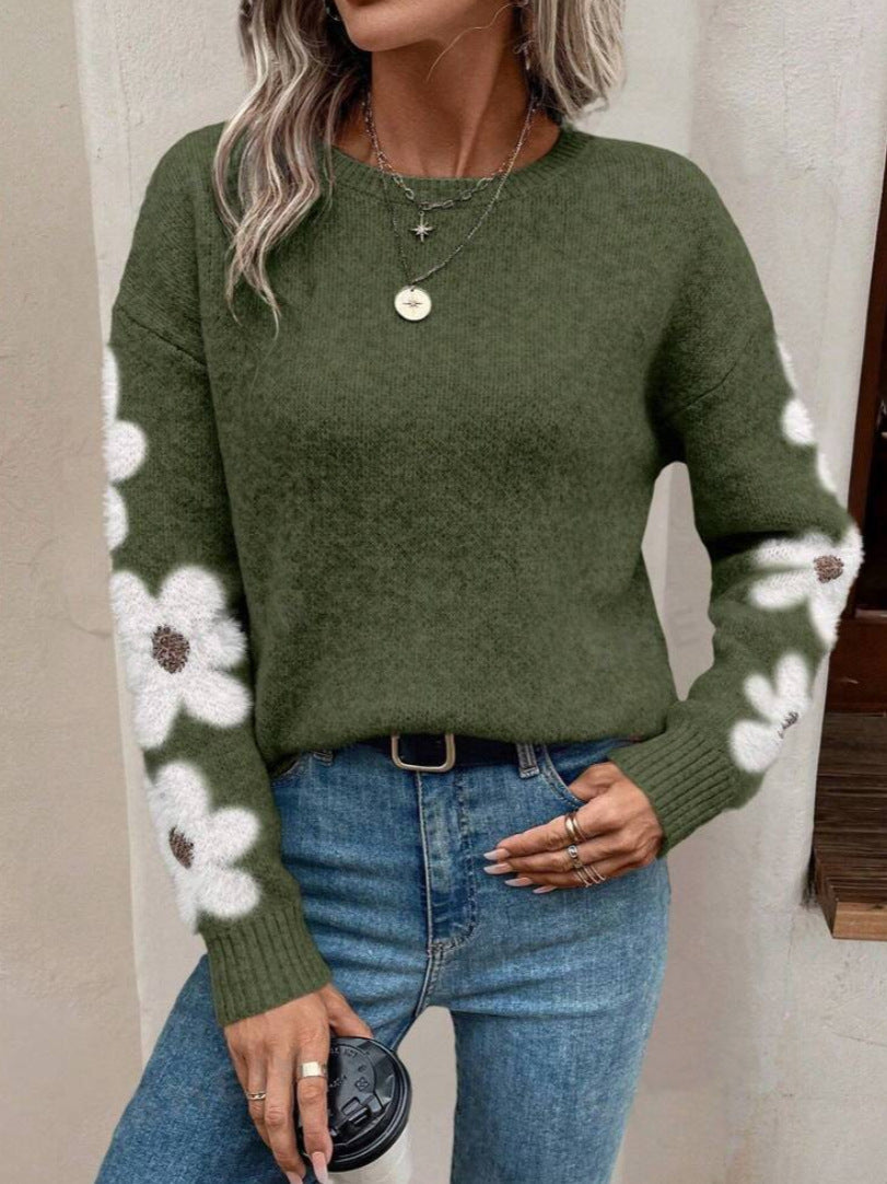 Damen Pullover Florales Design Strukturiertes Jersey