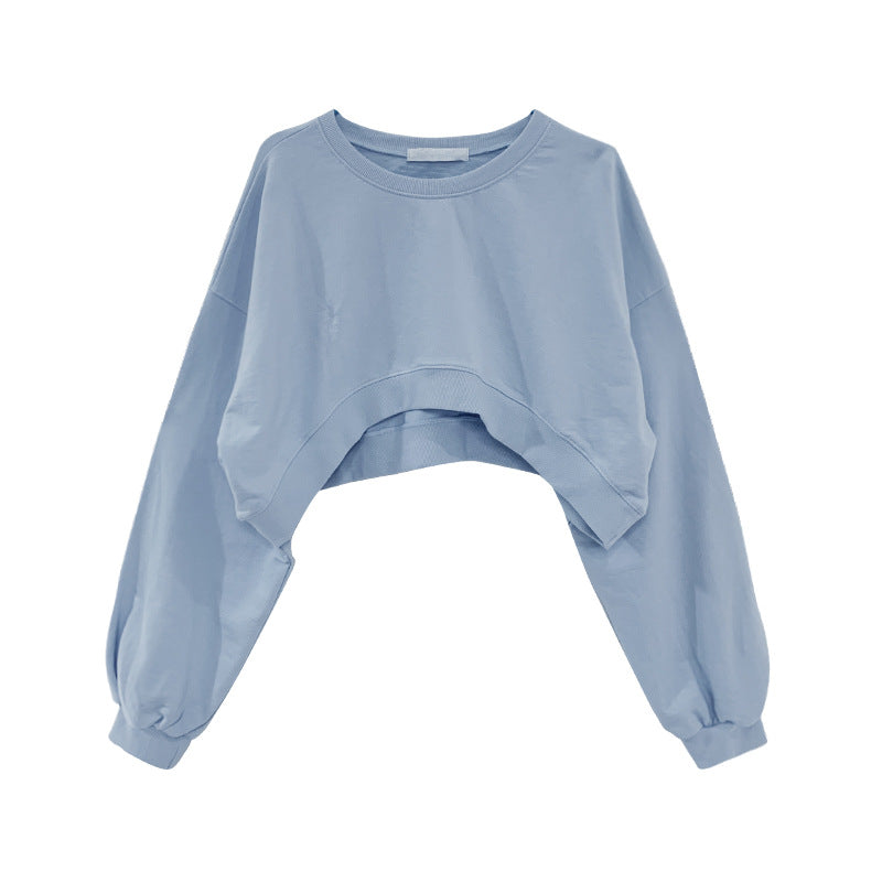 Damen Cropped Sweatshirt Eveloria Kapuzenpullover Baumwolle Grau