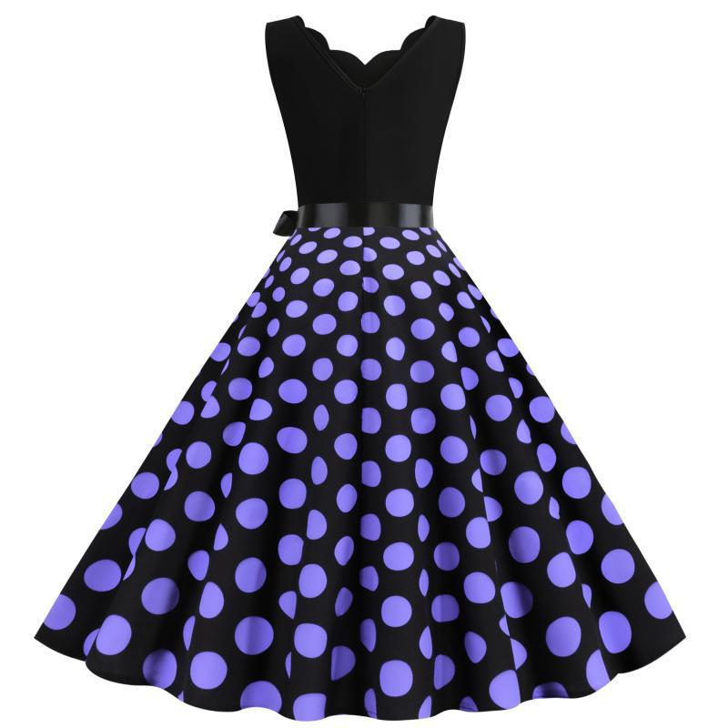Damen Midi-Kleid Polka-Dots Muster Tailliert