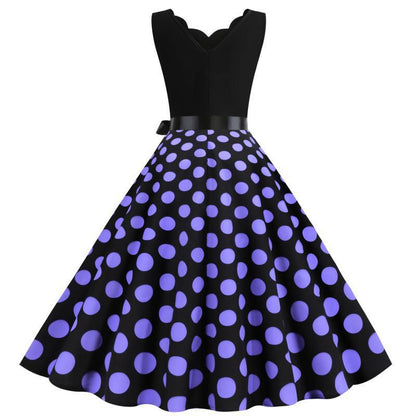Damen Midi-Kleid Polka-Dots Muster Tailliert