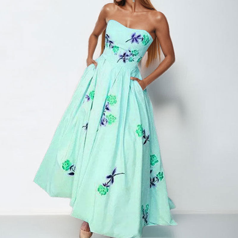 Damen Ballkleid Strapless Stickerei Weit Rock Eveloria