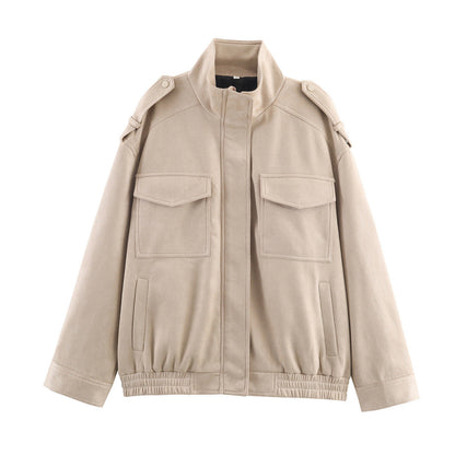Damen Utility-Jacke Praktische Taschen Hochschließender Kragen