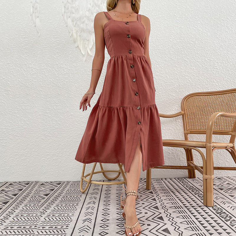 Damen Midi-Kleid Knopf-Details Lässiger Rock Eveloria - Eveloria