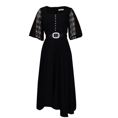 Damen Maxikleid Spitze Taillengürtel Eveloria