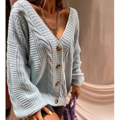 Damen Grobstrickjacke Rippstruktur Vorderknöpfe Beige