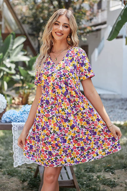 Damen Shift-Kleid V-Ausschnitt Floral Eveloria