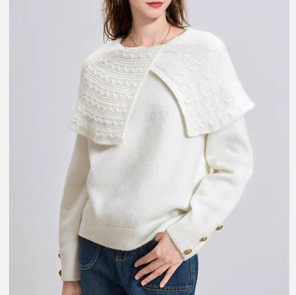 Damen Pullover Waldgrün Strukturiertem Kragen Eveloria