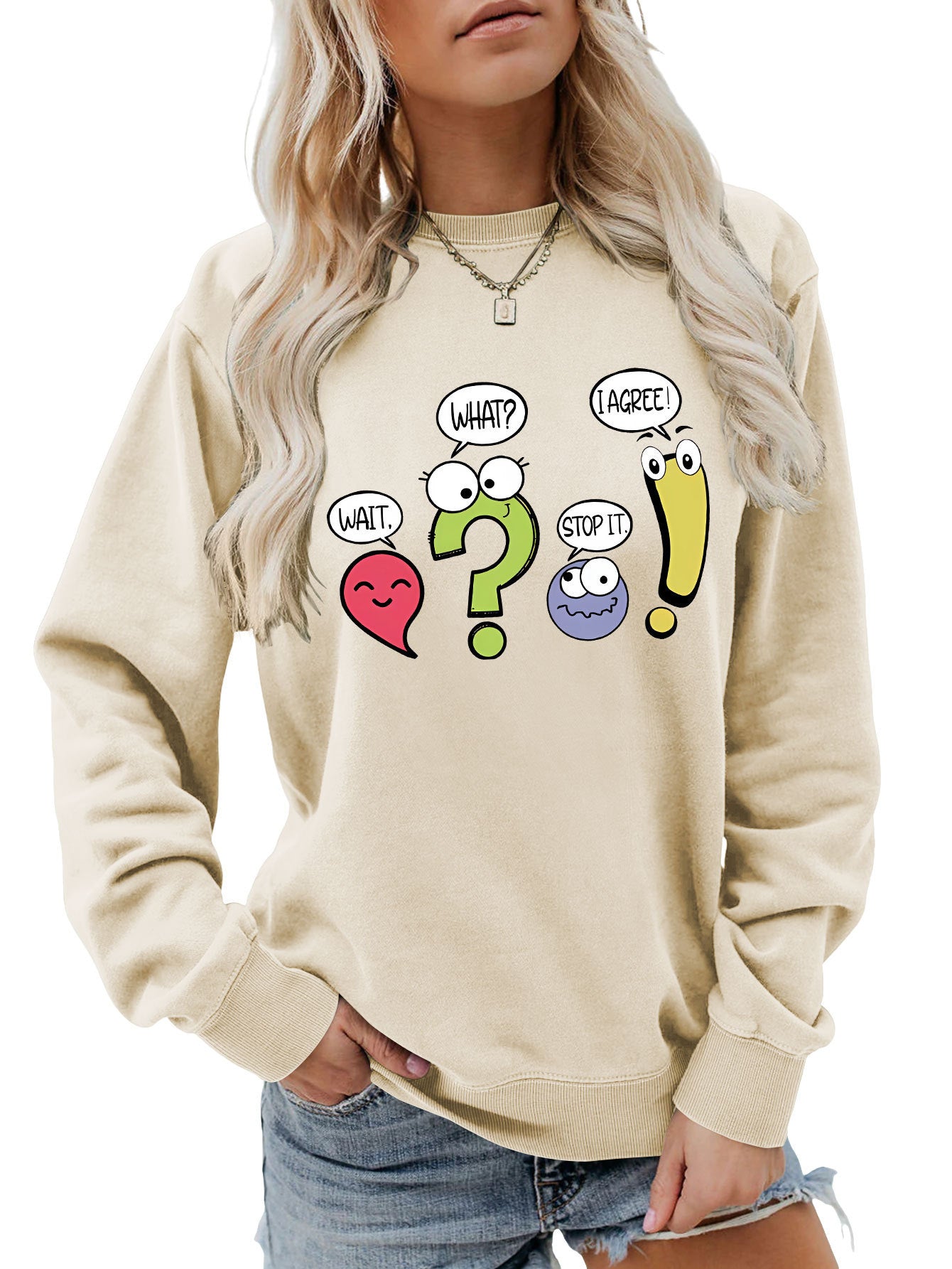 Damen Pullover Lässig Humorvolles Motiv Grau