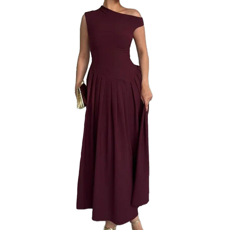 Damen One-Shoulder Maxikleid mit Faltenwurf und fließendem Rock