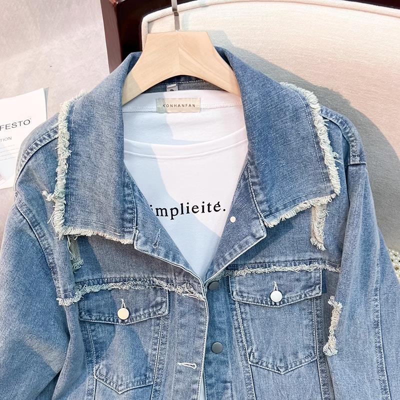Damen Denimjacke mit Fransen blau Eveloria
