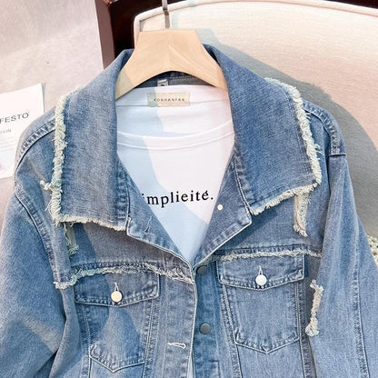 Damen Denimjacke mit Fransen blau Eveloria