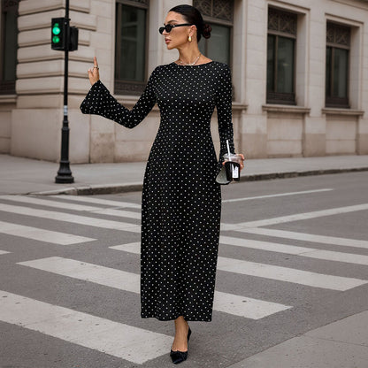 Damen Maxi-Kleid Punkte-Dessin Ärmel Elegant