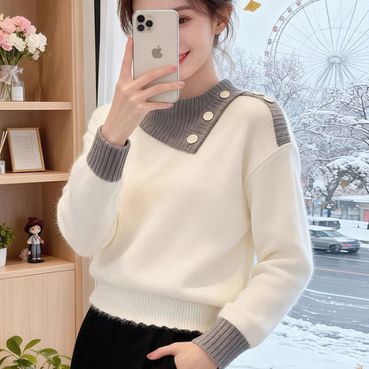 Damen Pullover Piqué mit Knöpfen Eveloria - Eveloria