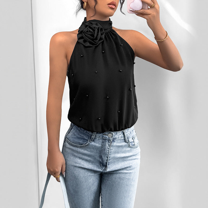 Damen Halterneck- mit Blumenapplikation und Perlen