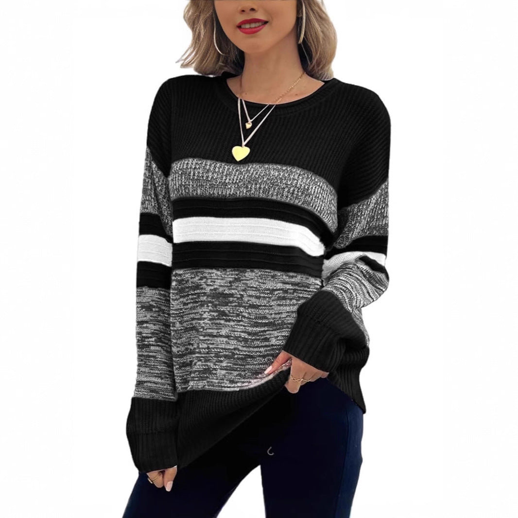 Damen Pullover Weit Gestreift Eveloria