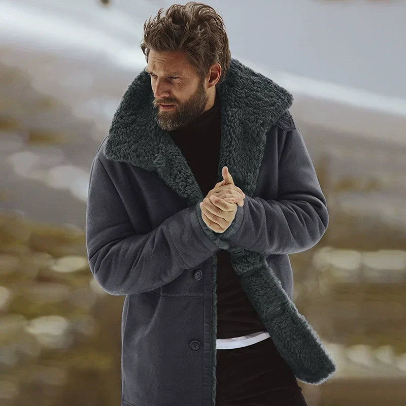 Herren Mantel Shearling-Kragen Fleece gefüttert Mid-Length