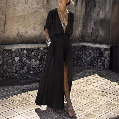Damen Maxikleid V-Ausschnitt hautfreundlich Eveloria
