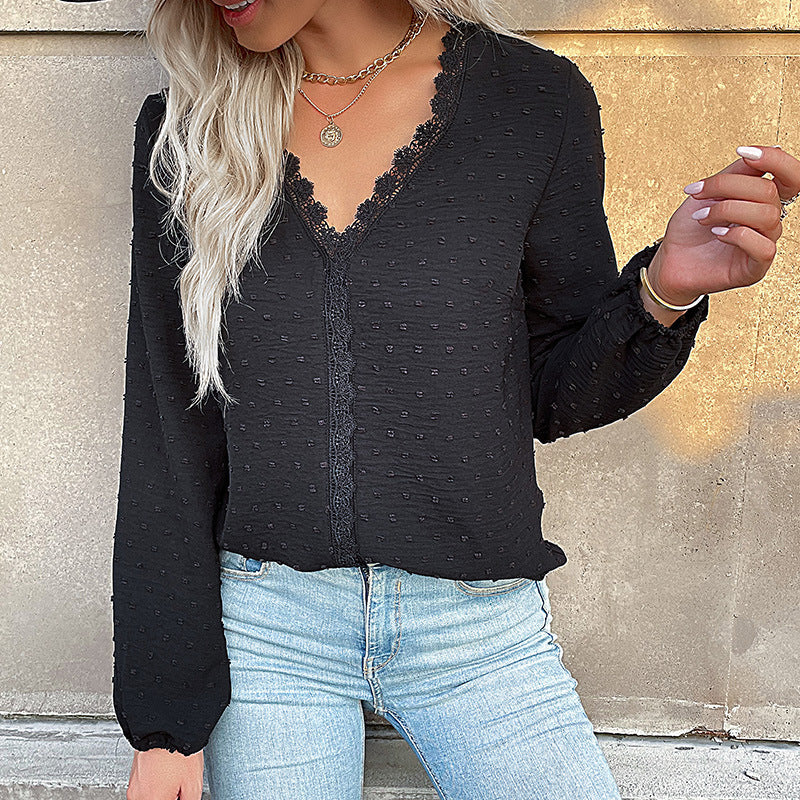 Damen Bluse Spitzenbesatz Puffärmel Elegant Weiße Bluse