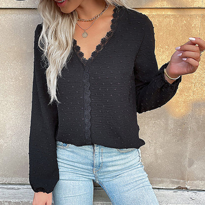 Damen Bluse Spitzenbesatz Puffärmel Elegant Weiße Bluse