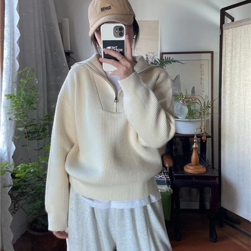 Damen Pullover Hochkragen Reißverschluss Eveloria