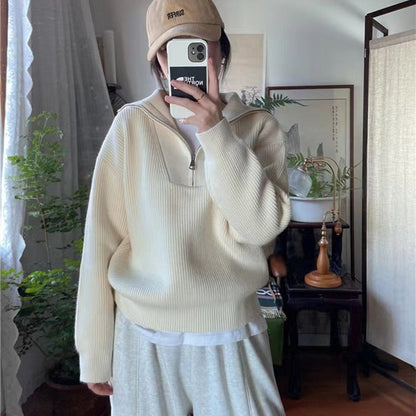 Damen Pullover Hochkragen Reißverschluss Eveloria