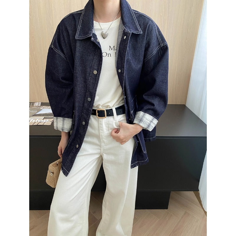 Damen Vintage Jeansjacke mit Taschen und Druckknöpfen Blau Eveloria - Eveloria